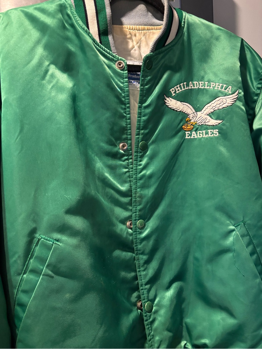 STARTER Green Philadelphia Eagles Satin Bomber Jacket Vintage 80’s